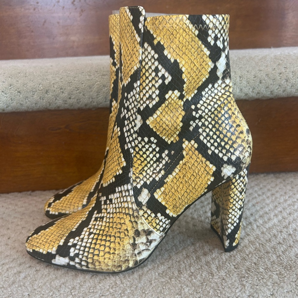 Aldo Yellow and Black Snakeskin Ankle Boots